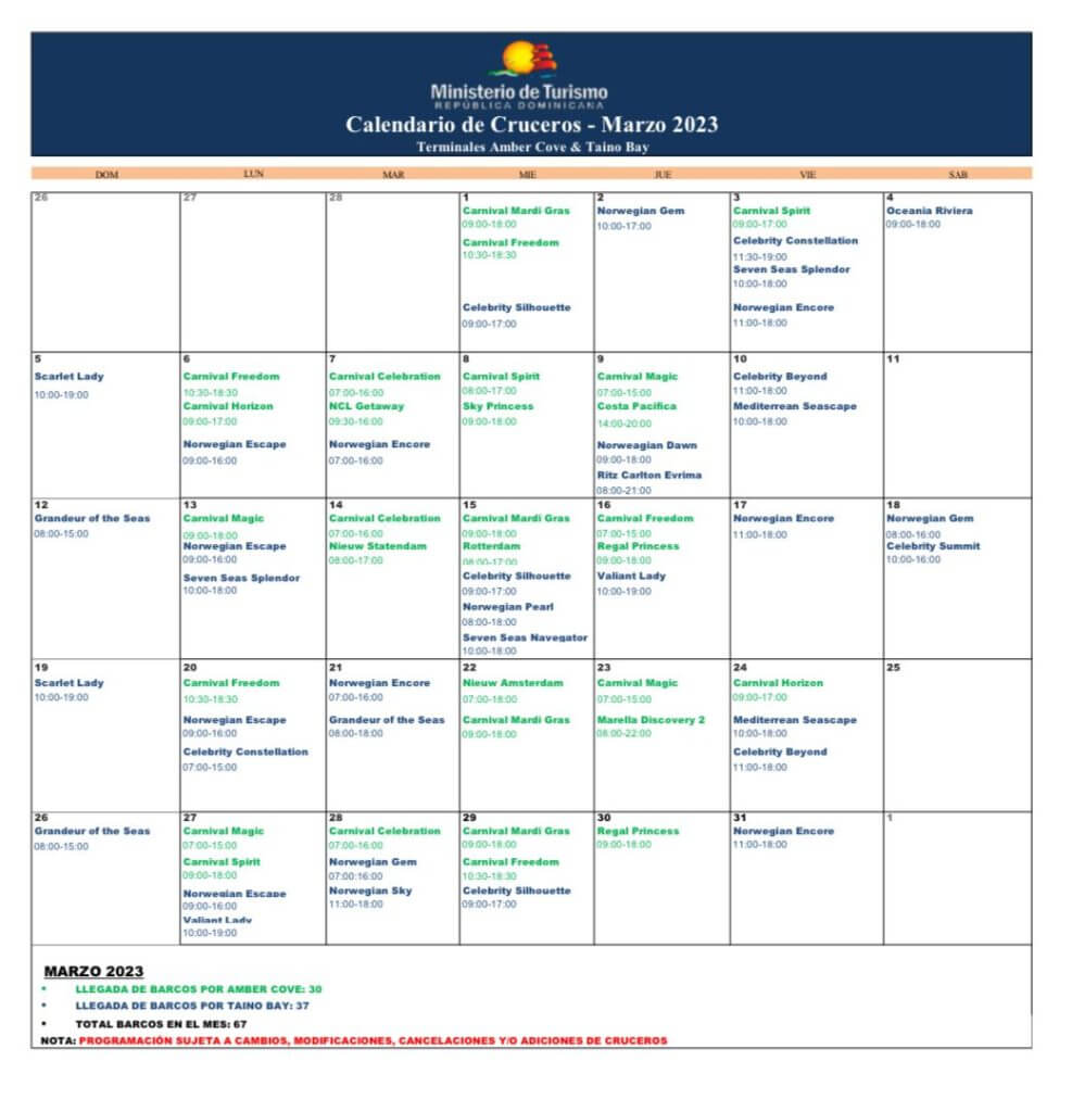 March Cruise List