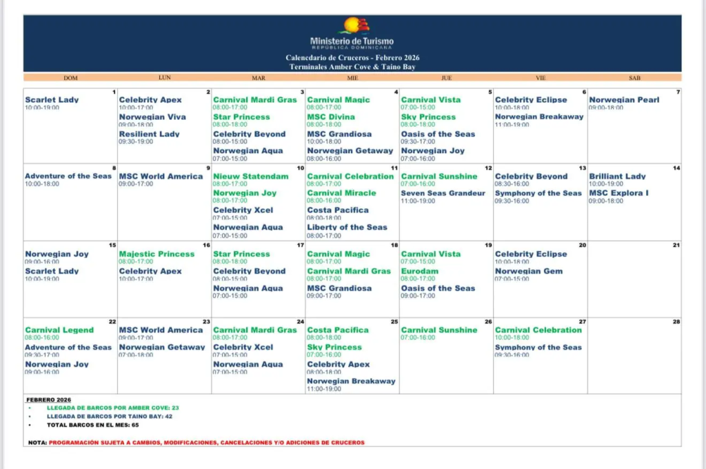 February cruise Arrivals Puerto Plata
