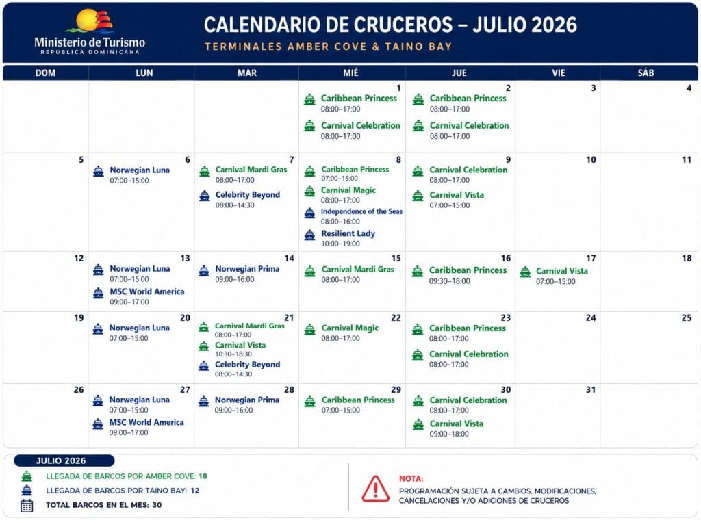 Puerto Plata July Cruise ship arrivals