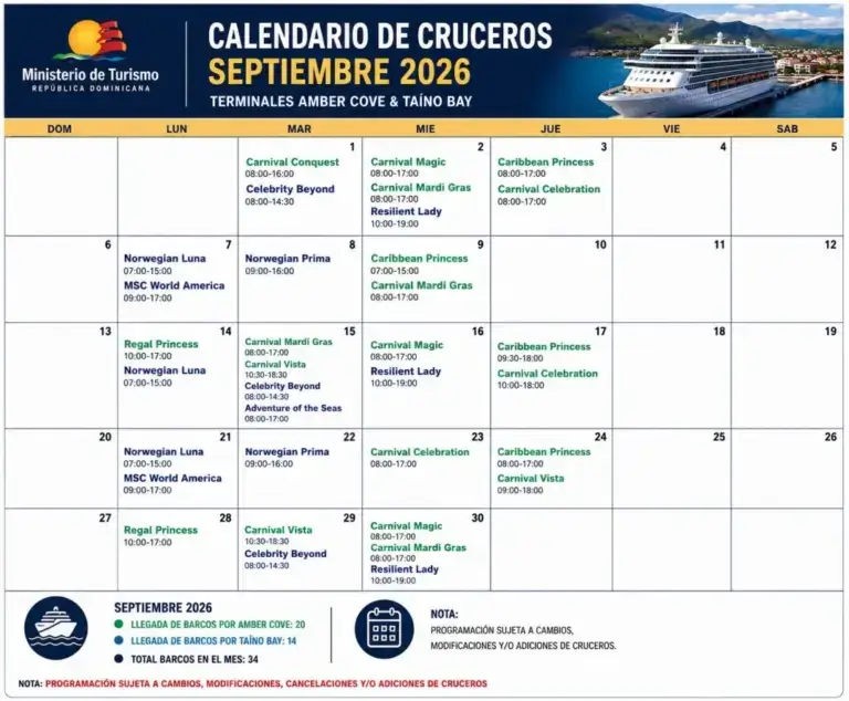 september 2026 puerto plata cruise calendar