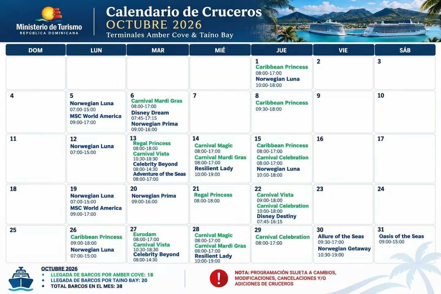 October 2026 Puerto Plata cruise ships